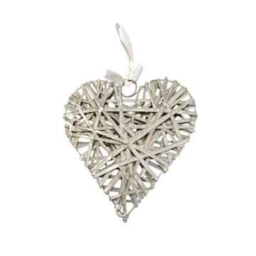 Flettet hjerte grå 20 cm